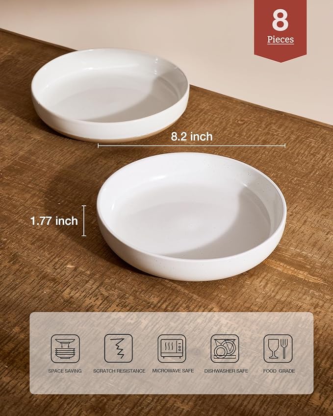 famiware Milkyway 33 oz Bowl Set, Pasta Bowls Set of 8, Salad Bowls Perfect for Your Friend for Housewarming, Thanksgiving, Christmas, White