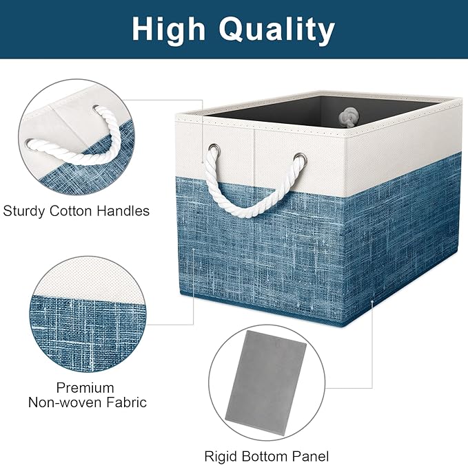 Fab totes Storage Bins [40-Pack], Foldable Storage Baskets for Organizing Toys, Books, Shelves, Closet, Large Storage Box with Rope Handles, Sturdy Organizer Bins, White & Black