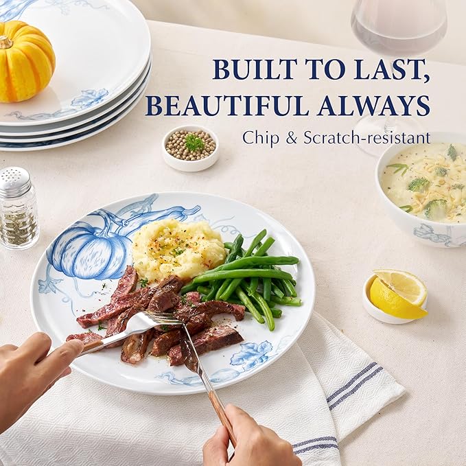 Minh Long 10.7 IN Porcelain Dinner Plates, Set of 6, Chip & Scratch Resistant, Oven Safe up to 482°F, Microwave & Dishwasher Safe, Ceramic Dinner Plates, Ideal size for Serving Steak or Main Course