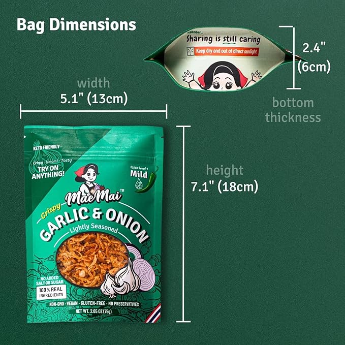 MaeMai Crispy Onion Garlic Flakes (MILD) – Light Heat Crunchy Fried Onion & Garlic, Ramen Rice & Salad Topping, Gluten Free, Vegan, 3.17 oz (90g) – Bag