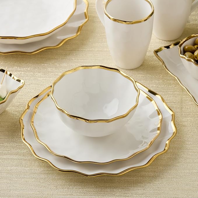 Regency Gold 11-Inch Porcelain Dinner Plates – Set of 4 Elegant Gold-Trimmed Plates – Durable, Dishwasher-Safe Fine Tableware for Formal Dining, Holidays & Everyday Use