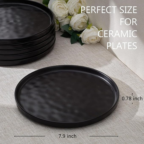 LIANYU Ceramic Dinner Plates Set for 4, 7.9In Porcelain Kitchen Salad Dessert Serving Dishes Set, Modern Round Stoneware Dinnerware Appetizer Plates, Scratch Resistant & Microwavable, Obsidian Black