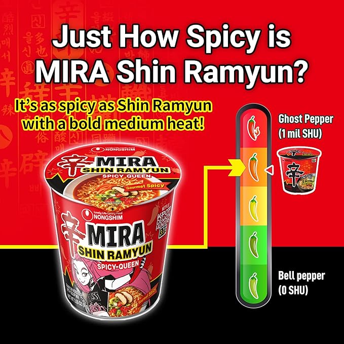 Nongshim Shin Ramyun Spicy Queen, Instant Noodle Cup, Gourmet Spicy, 3.35 oz (Pack of 6)