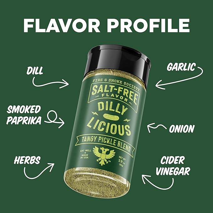 Fire & Smoke Society Salt-Free Dilly Licious Seasoning Blend | All Purpose Seasoning | Chicken, Fish, Potatoes, Veggies | Garlic, Onion, Dill | M 3.9 oz