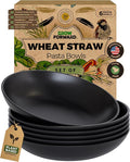 Grow Forward Premium Wheat Straw Pasta Bowls - 30oz Unbreakable Wide & Shallow Dinner Plate Bowls Set of 6 - Microwave Safe Reusable Plastic Pasta Bowls for Kids, Adults, Salad, Camping, RV - Midnight
