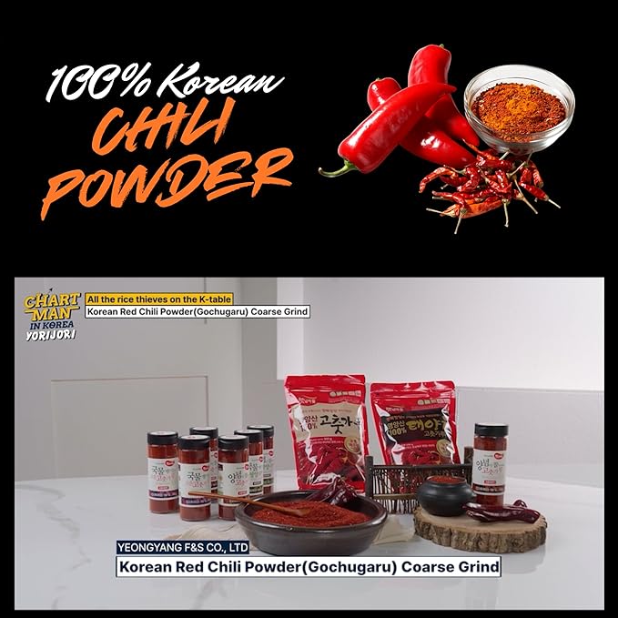 Korean Food Haetnim Maeul 100% Korean Chili Powder Bundle – Fine (3.53oz / 100g) & Coarse (3.53oz / 100g) Red Pepper Powder for Soups, Stir-fry & Kimchi