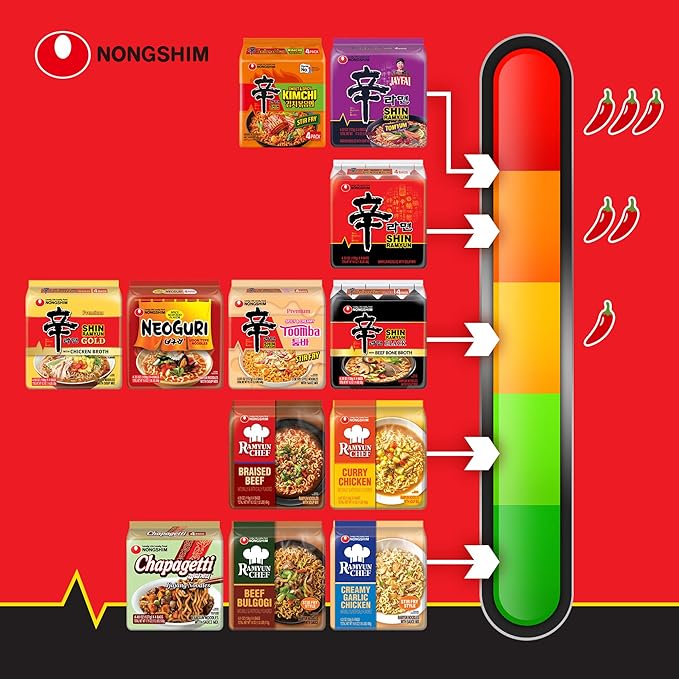 Nongshim Shin Ramyun Toomba Noodles, Creamy Korean Mac and Cheese Style Noodles, Gentle Kick of Spice, Korean Stir Fry Style Instant Noodles, 4.83 oz (Pack of 4), Packaging May Vary.