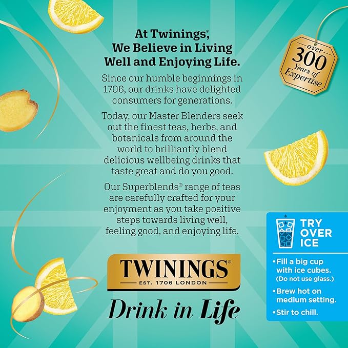 Twinings Probiotics+ Lemon & Ginger Herbal Tea 72 K-Cup Pods for Keurig, 12 Count (Pack of 6), Supports Digestive Health, Naturally Caffeine-Free, Enjoy Hot or Iced