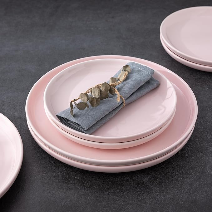 AmorArc Ceramic Dinner Plates Set of 6,10.5 inch Large Stoneware plates for Kitchen,Dinnerware Dishes set- Microwave,Dishwasher Safe,Scratch Resistant-Pink