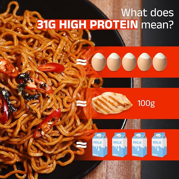 HealSpot High Protein Spicy Fire Chicken Noodles, Dry Tossed Ramen, 31g Plant-Based Protein, Low Fat, Low Carb, Non GMO, Keto Friendly & Plant Based (6 packs) | 50% Protein, Keto Friendly, Vegen Friendly, Healthy Quick Meal