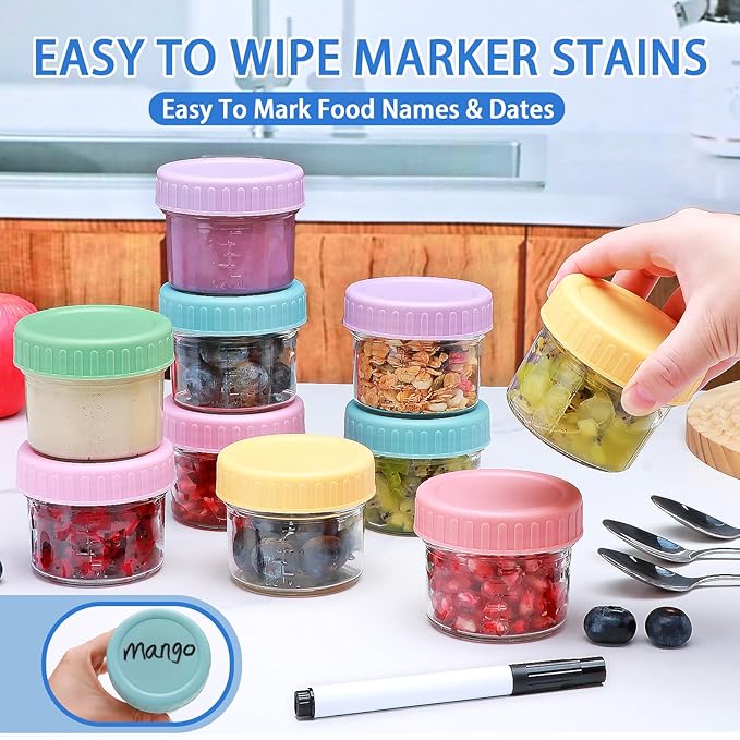 6 Pack Glass Baby Food Storage Containers, 4 oz Baby Food Jars with Lids, Baby Food Maker for Microwave & Dishwasher Freezer Safe,BPA Free