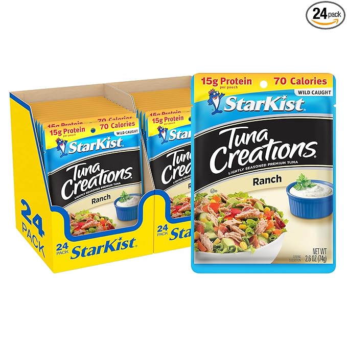 StarKist Tuna Creations Ranch Pouch (2.6 oz - 24 Pack) Wild Caught, High Protein Shelf Stable Seafood, Gluten Free, Soy Free, No Draining, Ready to Eat for Salads and Sandwiches