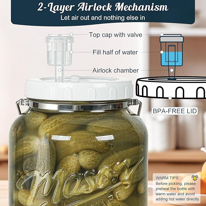 2 Pack 1.5 Gallon Large Fermentation Jars with Airtight Lids & Airlocks, Wide Mouth Glass Mason Jar for Mead Making, Brewing - 100% Leak-proof Pickle jars Kimchi Container with Handles & Bases