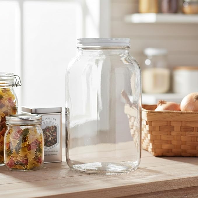 Large Glass Jars 1 Gallon – 4 Pack Wide Mouth Mason Jars with Airtight Metal Lids – Made in USA – Gallon Jars for Fermenting, Pickling, Canning, Water Glassing Eggs, Sourdough Starter & Storage