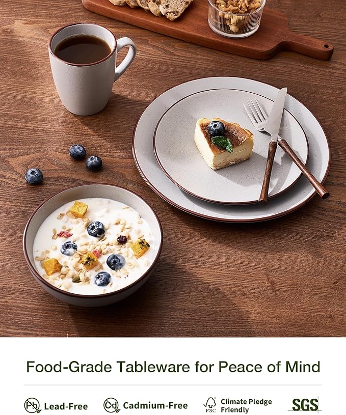 Famiware Venus 24-Piece Stoneware Dinnerware Sets with Mugs, Plates, Bowls, Service for 6, Matte Light Gray - Modern Ceramic Chip‑Resistant Dishes for Everyday & Formal, Microwave & Dishwasher Safe