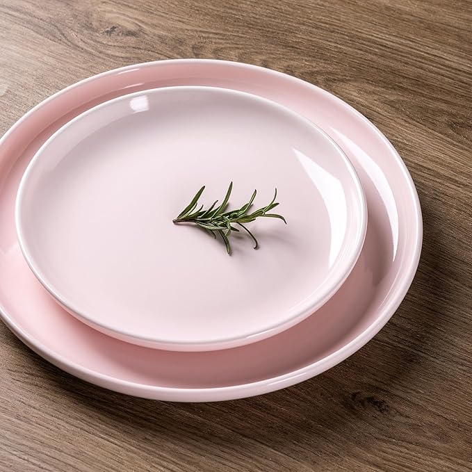 AmorArc Ceramic Dinner Plates Set of 6,10.5 inch Large Stoneware plates for Kitchen,Dinnerware Dishes set- Microwave,Dishwasher Safe,Scratch Resistant-Pink