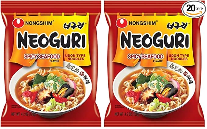 Nongshim Neoguri Spicy Seafood with Udon-Style Noodle,4.2 Ounce,(Pack of 20)