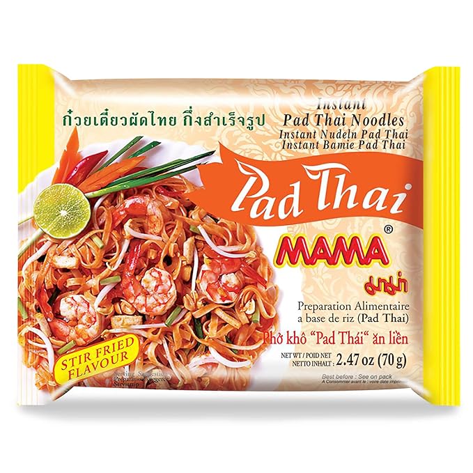 MAMA Noodles Pad Thai Instant Spicy Noodles w/Delicious Thai Flavors, Hot & Spicy Noodles w/Pad Thai Soup Base, No Trans Fat w/Fewer Calories Than Deep Fried Noodles 30 Pack