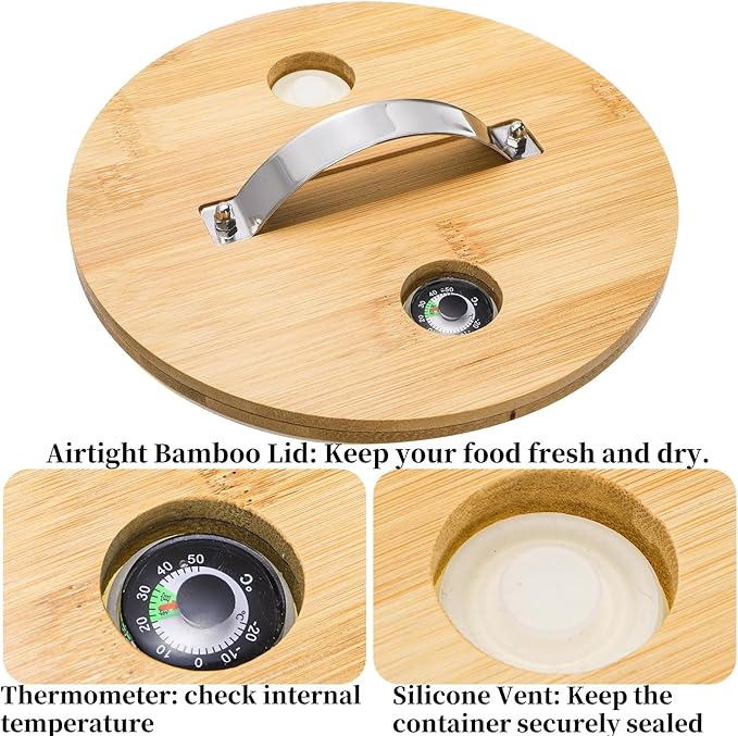 Goaste Glass Rice Dispenser with Bamboo Stand, 5L Flour Cereal Container with Airtight Lid, 8 Lbs Large Grain Food Storage Bucket, Countertop Beans Storage Tank with Measuring Cup & Valve for Dry Food