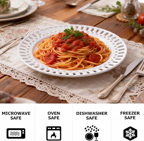 Aimusego Round Furit Salad Plate with Scalloped Edge Lace Rim, Set of 4, Ceramic Dessert Plates for Cake Snack Side Dish, Microwave and Dishwasher Safe, for Housewarming (White A,10'')