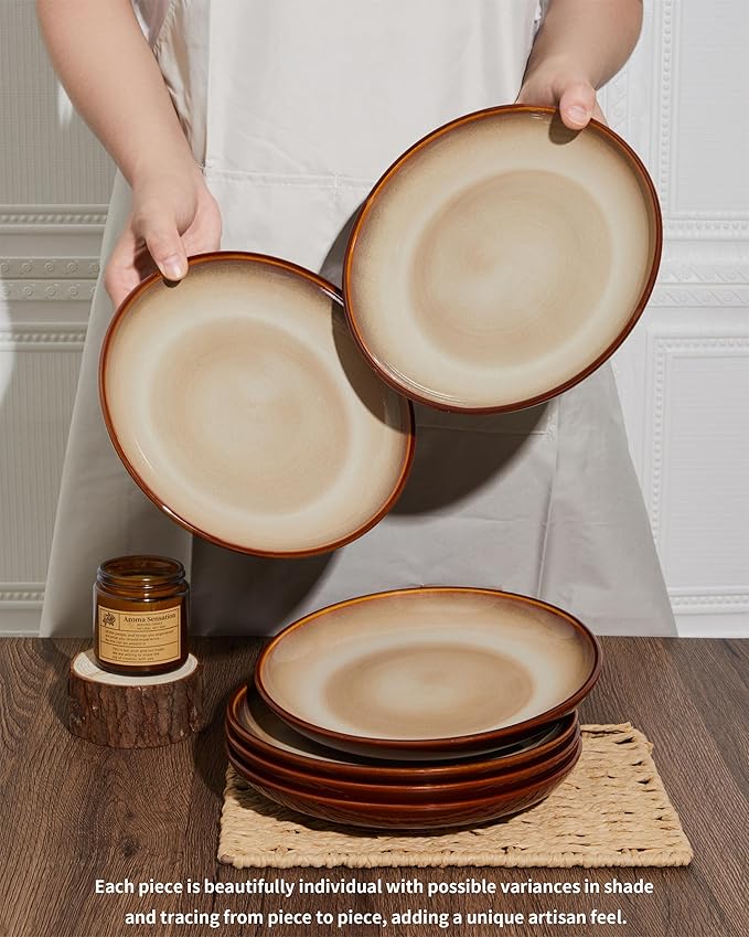 Pokini Stoneware Plates Set of 6, 8 Inch Handmade Reactive Glaze Ceramic Set for Dessert, Salad, Appetizer, Small Dinner Plates, Microwave & Dishwasher Safe, Highly Chip and Crack Resistant