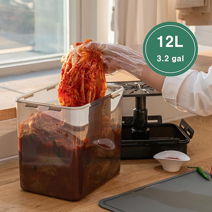 SMART Automatic Press Plate Food Storage Container for Kimchi Sauerkraut Pickle Fermentaion/Airtight Lid Food Storage Container for Preserved Food Bulk Fermentation (12L / 3.2 gal)
