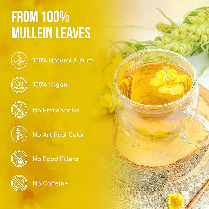 FreshDrinkUS, Premium 120 Mullein Leaf Tea Bags For Lung, 100% Natural & Pure from Mullein Leaves. Loose Leaf Mullein Herbal Tea. Made with Natural Material Tea Bags. No Sugar, No Caffeine, No Gluten, Vegan.