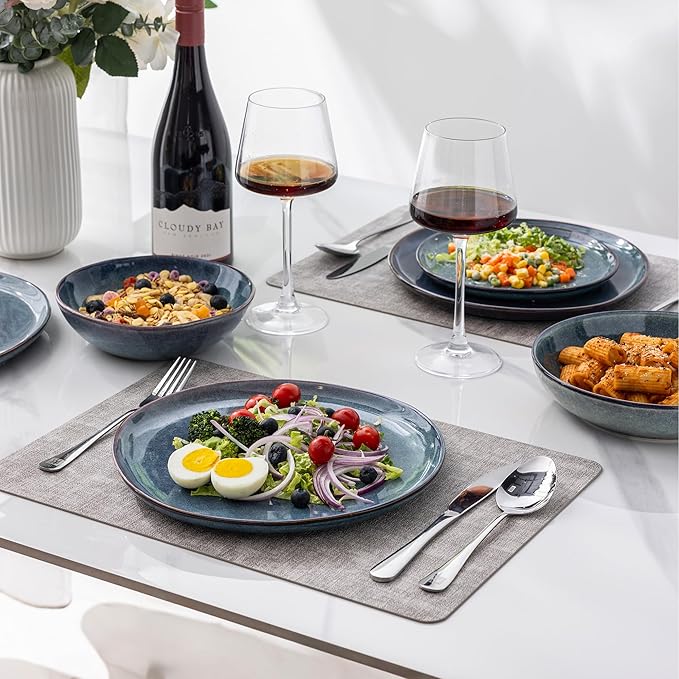 AmorArc Ceramic Dinnerware Sets,Handmade Reactive Glaze Stoneware Plates and Bowls Sets,Highly Scratch Resistant | Dishwasher & Microwave Safe Dishes Set,Service for 8 (24pc)