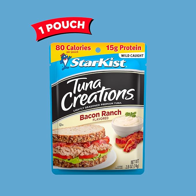 StarKist Tuna Creations Bacon Ranch Pouch (2.6 oz - 2 Pack) Wild Caught, High Protein Shelf Stable Seafood, Gluten Free, Soy Free, Kosher, No Draining, Ready to Eat for Salads and Sandwiches