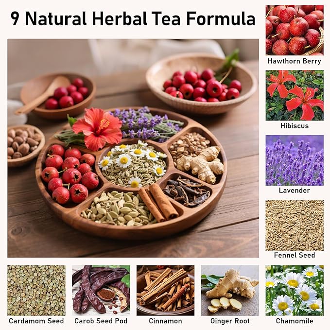 Pressure Balance Herbal Tea, Natural Heart Functional Tea, Traditional Chinese Herbal Teabags for Men & Women, Caffeine-Free, Sugar-Free, 9 Precious Ingredients Formula (1 Pack/30 Bags)