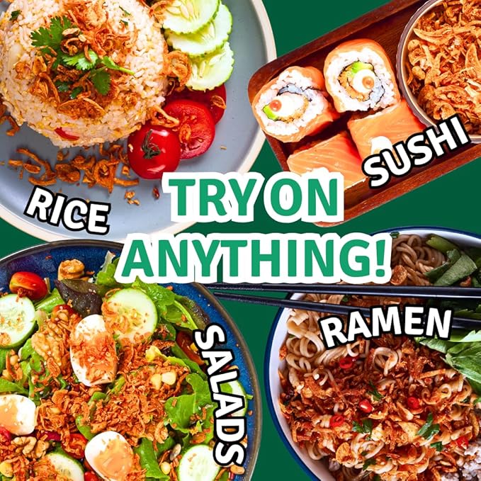 MaeMai Crispy Onion Garlic Flakes (MILD) – Light Heat Crunchy Fried Onion & Garlic, Ramen Rice & Salad Topping, Gluten Free, Vegan, 3.17 oz (90g) – Bag