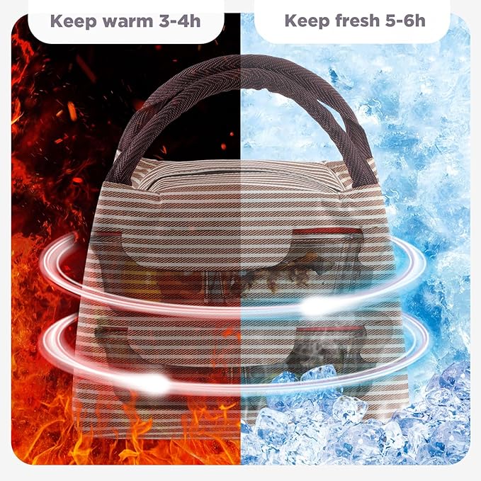 Chunful 24 Pcs Insulated Lunch Bag Bulk Reusable Thermal Lunch Box Waterproof Leakproof Tote Bag with Soft Liner for Women Men Office Work School Picnic Beach Fishing(Coffee)