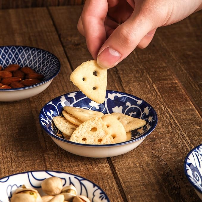 Selamica Ceramic Dipping bowls, 2.5oz Mini Bowl Soy Sauce Dish, Appetizer Side Dishes for Sushi,Sauce, Party, Pack of 6 (Vintage Blue)