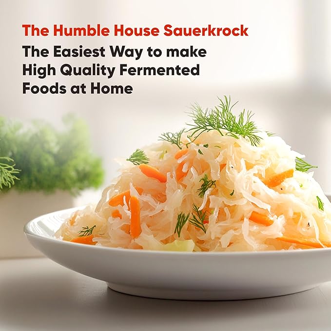 Humble House Fermentation Crock 1/2 Gallon Sauerkrock Sauerkraut Crock with Lid Weights & Pounder - Blue Ceramic Fermenting Crock Kit for Pickling Cabbage Kimchi Vegetables 2 Liter Fermentation Jar