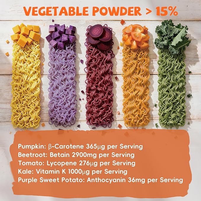 SUNGIVEN Organic Ramen Noodles Mixed Vegetable Healthy Low Sodium Ready in 3 Minutes Non-Fried Instant No Additives or Preservatives 2.47 OZ (Pack of 10)