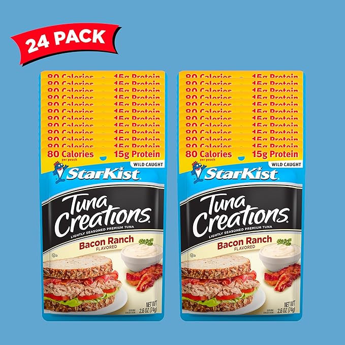 StarKist Tuna Creations Bacon Ranch Pouch (2.6 oz - 24 Pack) Wild Caught, High Protein Shelf Stable Seafood, Gluten Free, Soy Free, Kosher, No Draining, Ready to Eat for Salads and Sandwiches