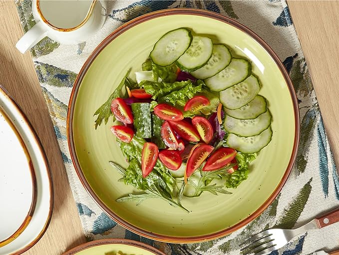 ONEMORE Porcelain Plates Set 10.5 inch Large Dinner Plates for Salad Dessert Ceramic Serving Plate Set of 4, Microwave and Dishwasher Safe