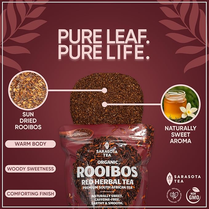 Organic Rooibos 1lb Loose Leaf Tea | 100% Pure South African Red Tea | Naturally Caffeine-Free | USDA Organic | Smooth & Earthy Flavor | Herbal Wellness | Non-GMO