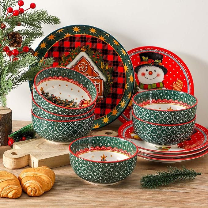 glowworm Dinner Plate Set of 6, 10.5 Inch Ceramic Dinner Plates, Salad Serving Plate for Kitchen, Restaurant, Perfect for Mom Gift, Microwave, Oven & Dishwasher Safe, Red