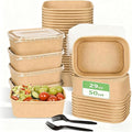 50 Pack Disposable Meal Prep Containers, 29oz Disposable Large Paper Bowls with Lids and Forks for Salad, Noodles, Freezer and Microwavable Storage Use Cardboard Food Containers