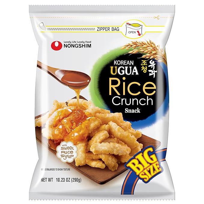 Nongshim Korean Ugua Rice Crunch Snack, Sweet Rice Crisps, Brown Rice Syrup, Glazed and Crunchy, Korean’s Favorite Rice Snack, Big Size Bag, Tasty Family Snack, 10.23 oz (1 Pack)