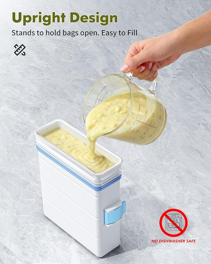 iCASA Soup Cubes Freezer Mold - 6 Cup Freezer Food Block Maker, Meal Prep Bag Container to Freeze Soups, Sauces, Leftovers & Bone Broth, Compatible with Gallon Freezer Food Storage Bag, Large