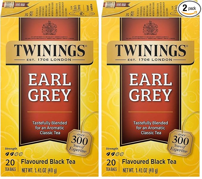 Twinings Earl Grey Black Tea Individually Wrapped Bags, 20 Count (Pack of 2), Flavoured with Citrus and Bergamot, Caffeinated, Enjoy Hot or Iced, 20 Teabags