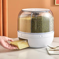 13Lbs Medium Grain dispenser 360°Rotating Rice Food Dispenser 6 Grids rice container rotatable Beans Containers Storage with Sealed lid for Peanut Barley Millet and Cereal