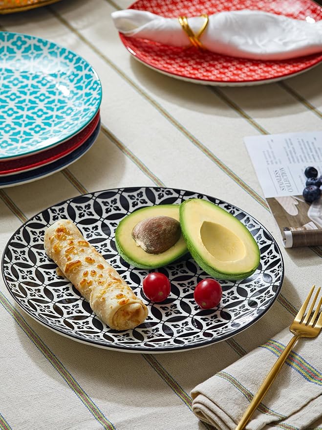 DOWAN 8.5" Salad Plates Set of 6, Ceramic Dessert Plate for Appetizer, Sushi, Microwave, Oven & Dishwasher Safe, Colorful Design Perfect for Party, Wedding, Birthday, Mothers Day Gifts