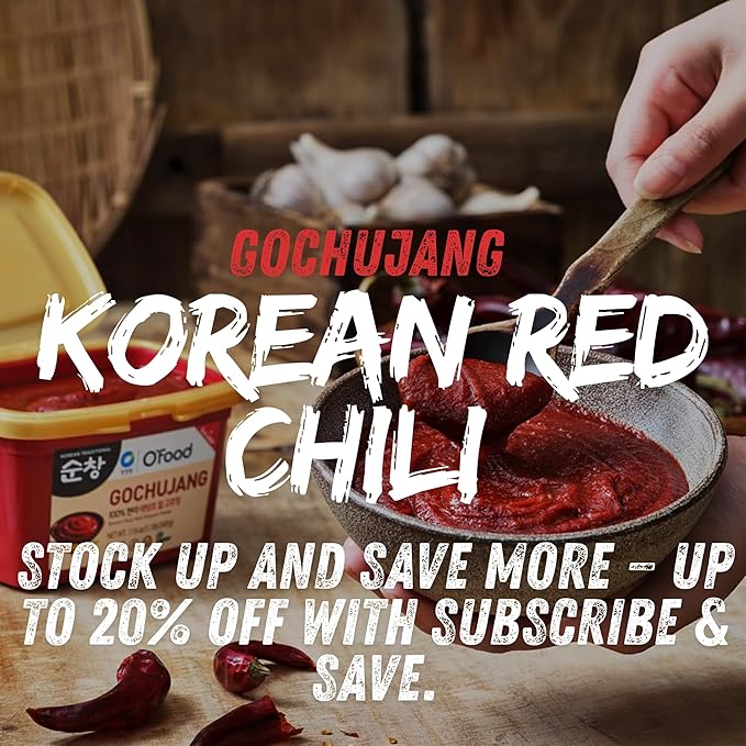 Gochujang Premium – Korean Red Chili Paste [ Mild | 1.1 lb (500g) ] – Gluten-Free/ 0 Fat/ 0 Cholesterol / (40 Calories/Serving) | Spicy & Sweet Savory Fermented Sauce | Great for Bibimbap, Marinades, Stews & BBQ - O’food