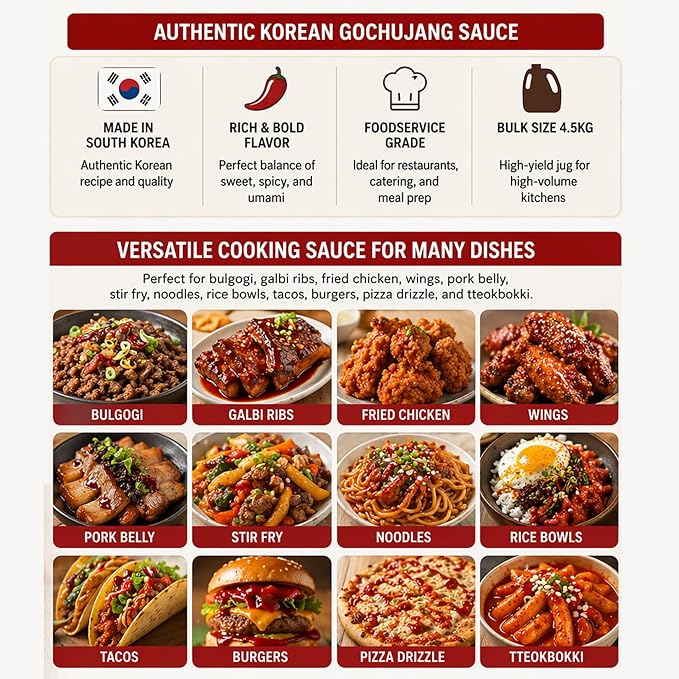 Korean Sauces – [Spicy Gochujang Sauce | 1.2 Gallon] 4.5kg - Vegan Bulk Marinade Glaze Dip for Bulgogi, Fried Chicken, Ribs, Tteokbokki, Stir Fry, Wings – O’food (Spicy Cochujang)