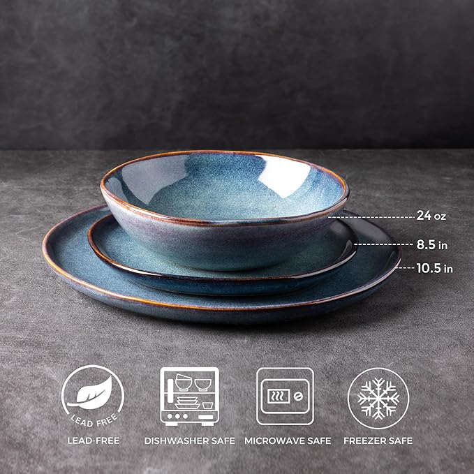 AmorArc Ceramic Dinnerware Sets,Handmade Reactive Glaze Stoneware Plates and Bowls Sets,Highly Scratch Resistant | Dishwasher & Microwave Safe Dishes Set,Service for 4 (12pc)