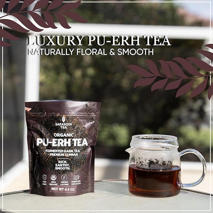 Pu-erh Tea Loose Leaf 4.4 oz | Aged Fermented Dark Tea | Smooth Earthy Flavor | Bulk Loose Leaf
