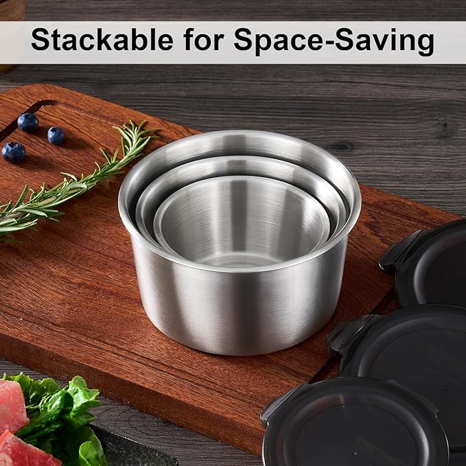 Baalaka Food Storage Containers, Airtight Food Storage Containers with Lids, Deli Containers Soup Containers with Lids Stainless Steel Set of 3